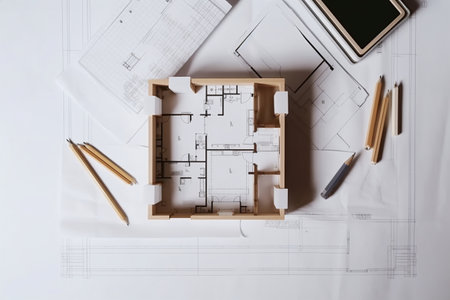 Architecture Plan Blueprint from Top View Modern Office - Ai Generatedの素材
