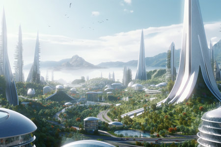 Eco-Utopia: A Sustainable City for a Sustainable Future - AI generatedの素材