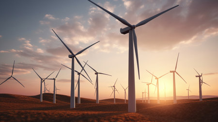 Sustainable Energy Sources Wind power solar panels for a Healthier Planet - AI Generatedの素材