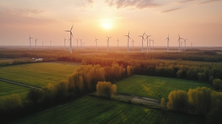 Sustainable Energy Sources Wind power solar panels for a Healthier Planet - AI Generatedの素材
