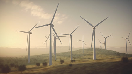 Sustainable Energy Sources Wind power solar panels for a Healthier Planet - AI Generatedの素材