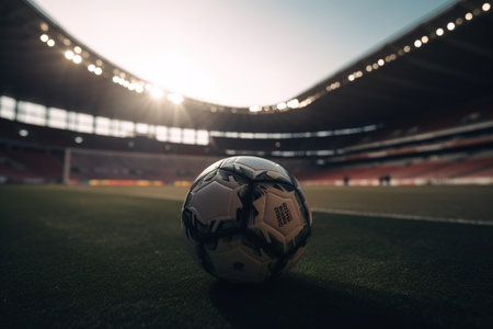 Close-up View of Soccer Ball on the stadium - Ai Generatedの素材