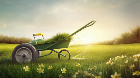 Spring season Maintaining Lawn: Essential Tools and Equipment for Spring Season - Ai Generatedの素材