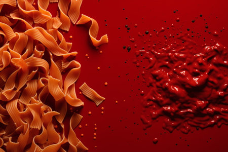 The Clash of Red Sauce and Pasta: An Abstract Culinary Composition Ai generatedの素材