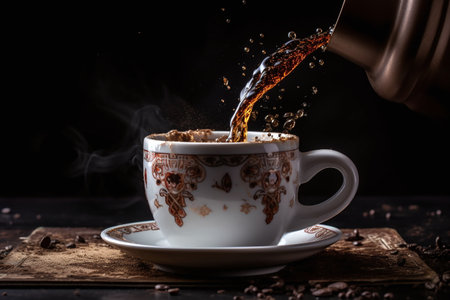 Traditional Bosnian Turkish Coffee: An Explosion of Flavor coffee splash - ai generatedの素材
