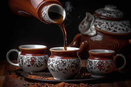 Traditional Bosnian Turkish Coffee: An Explosion of Flavor coffee splash - ai generatedの素材