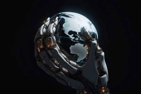 Ai Taking over the world: Robot Holding Globe Ai Generatedの素材