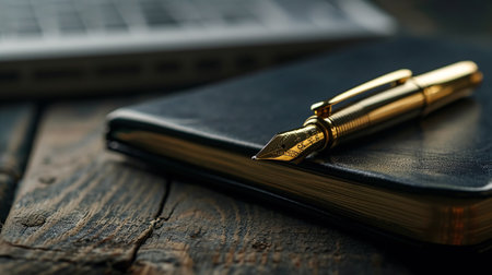 Vintage golden fountain pen on the old book, shallow depth of fieldの素材
