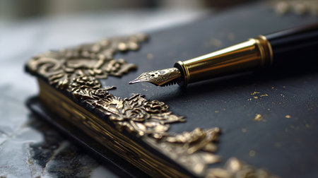 Vintage fountain pen on the old book, shallow depth of fieldの素材