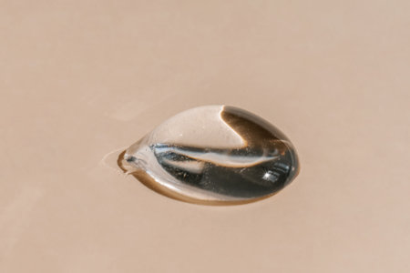 A drop of transparent cosmetic gel on a beige background.の写真素材