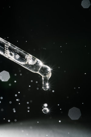 A drop of cosmetic oil falls from the pipetteの写真素材