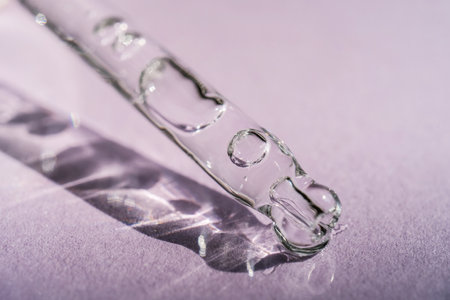 A cosmetic product flows out of a pipette with bubbles.の写真素材