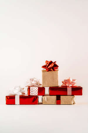 Red and craft gifts on the white background.