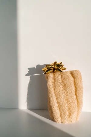 Loofah natural sponge on the white background.の写真素材
