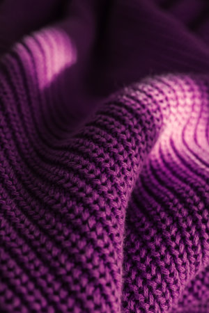 Knitted texture of a violet sweater or scarf close-up.の写真素材