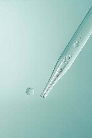 Pipette with cosmetic product in water with bubbles.の写真素材