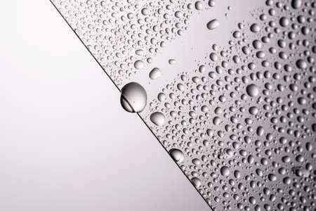 Drops of water on a transparent gray background.の写真素材