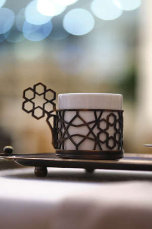 Espresso coffee in Turkish style. Atmospheric photo from the cafe.の写真素材