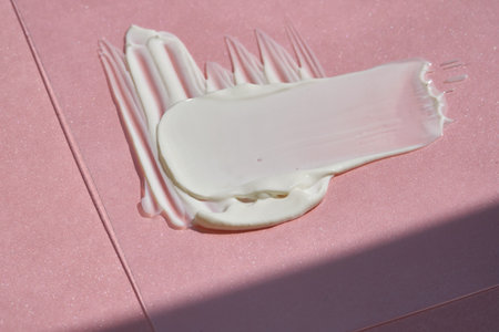White cosmetic cream on a pink background.
