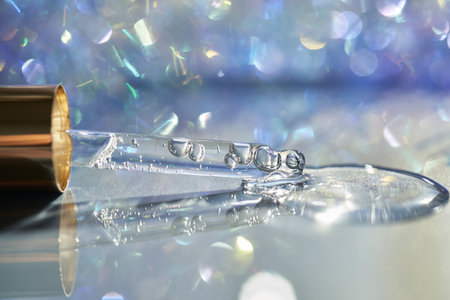 A pipette with a drop of serum in a Christmas theme .