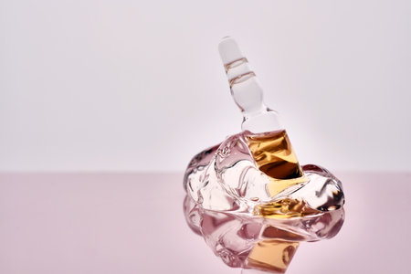 Ampoule of cosmetic product in a drop of gel.の写真素材