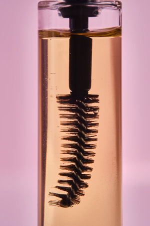 Cosmetic oil for the growth of eyebrows and eyelashes with a brush.