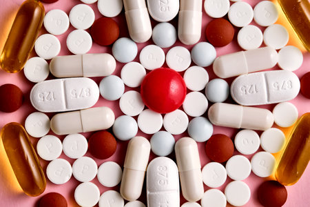 Abstract background with many pills and vitamins.の写真素材