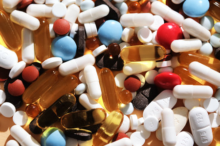 Abstract background with many pills and vitamins.