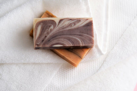 Beauty handmade soap on a terry towel.