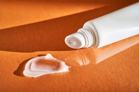 Hygienic moisturizing lip balm in a tube on a orange background.