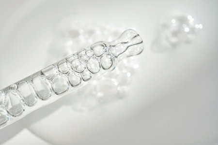 A transparent pipette of serum under the morning sun.の写真素材