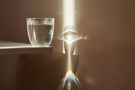 A glass of clean drinking water in the morning sun.の写真素材