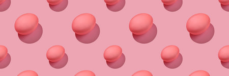 Easter composition pattern in pink shades. Painted eggs on a pink background.の写真素材