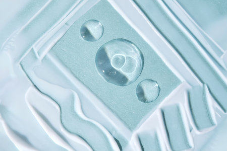 A smear with drops of serum on a blue background.
