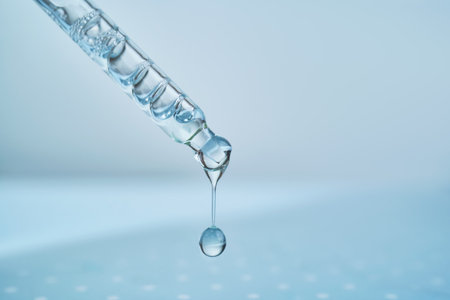 Pipette with serum on a blue background.