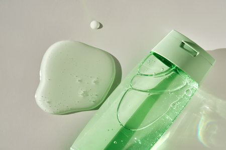 Shower gel or shampoo on a white background with sun light.の写真素材