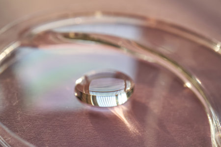 Beautiful volumetric drop of cosmetic product on a pink background.の写真素材