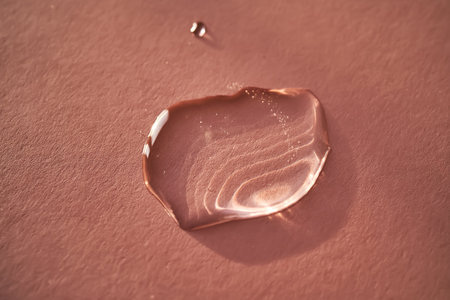 Beautiful volumetric drop of cosmetic product on a pink background.の写真素材