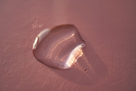 Beautiful volumetric drop of cosmetic product on a pink background.の写真素材