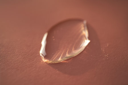 Beautiful volumetric drop of cosmetic product on a pink background.