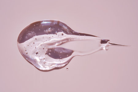 A drop of lubricant or cosmetic gel on a pink background.