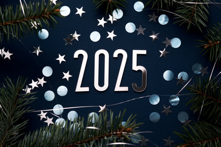 New Year 2025 blue background. Number of the coming year.の写真素材