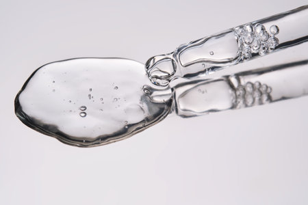 Pipette with cosmetic gel or serum close-up.