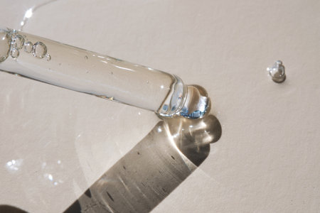 Pipette with serum on a beige background.