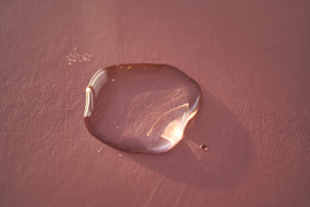 Beautiful volumetric drop of cosmetic product on a pink background.の写真素材