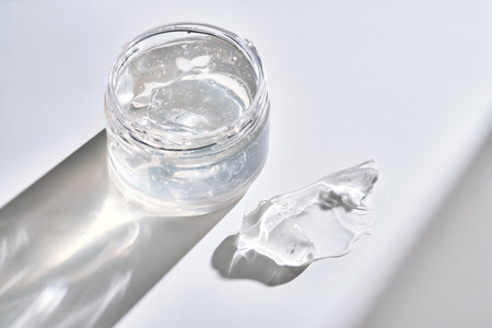 Texture of the gel in the jar. Hair gel or hyaluronic gel for the face.の写真素材