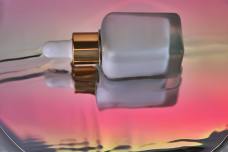 White serum with a pipette in water with a sunset atmosphere.