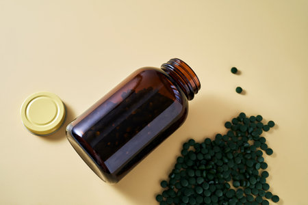 Superfood chlorella in tablet form.の写真素材