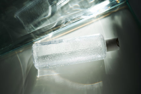 A bottle of moisturizing toner with a beautiful glow on the background.