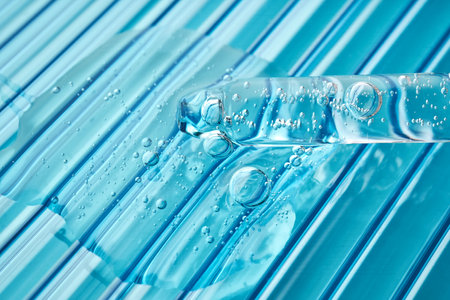 Serum in a pipette on a blue ribbed background.